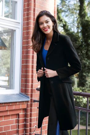 Heine Kurzmantel HEINE, Damen, Gr. 34, schwarz, 80% Wolle, 20% Polyamid, unifarben, unifarben mit Farbeinsatz, unifarben mit Farbeins&auml;tzen, M&auml;ntel Kurzmante