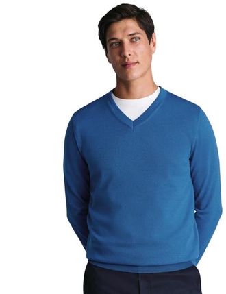 CHARLES TYRWHITT Merino V-Neck Sweater in Ocean Blue at Nordstrom, Size X-Large