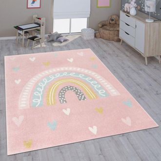 Paco Home Paco Home Alfombra Infantil Habitaci&oacute;n Infantil Ni&ntilde;a Ni&ntilde;o Varios Estampados Y Tama&ntilde;os 200x280 Cm, Rosa Blanco