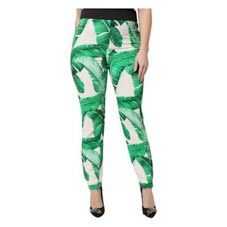 Dolce & Gabbana Witte Groene Blad Hoge Taille Broek - Dames - Skinny broeken - Veelkleurig - 2XS - Broeken