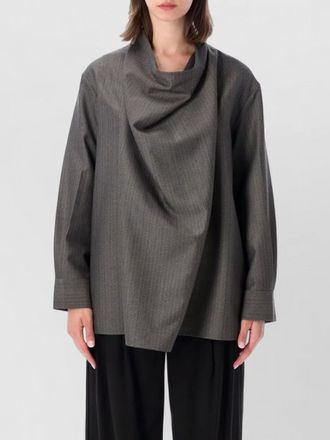 Bottega Veneta wool draped asymmetric long-sleeve blouse