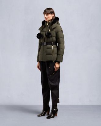 Moose Knuckles Womens Gold Series Nyluxe Cambria Shearling Trim Jacket