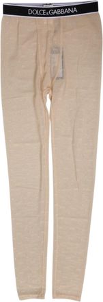Dolce & Gabbana Womens Nylon Logo Lace Leggings Beige Elastane