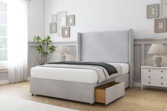 Sloomy Devonshire Naples Divan Set 2 Drawers-54 Wingback in Silver | Size: King