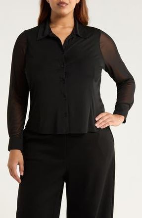Sanctuary Mesh Button-Up Shirt in Black at Nordstrom Rack, Size 1X