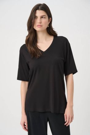 Joseph Ribkoff V-Neck Elbow Tunic Top In Black