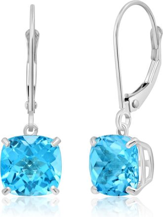 MAX + STONE Solid 10k Yellow or White Gold 8mm Cushion Cut Dangle Gemstone Earrings