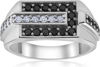 Pompeii3 Mens 5/8ct Black & White Diamond Wedding Ring 10k White Gold