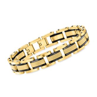 Ross-Simons Mens 18kt Gold-Plated Stainless Steel Link Bracelet