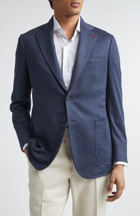 Isaia Check Silk & Cotton Sport Coat in Navy 810 at Nordstrom, Size 44 Us