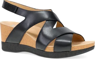 Dansko Shyla Slingback Wedge Sandal in Black Burnished Nappa at Nordstrom, Size 40