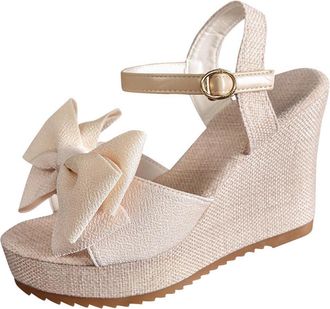 Generic Wedge Sandals for Women Mid Heels Platform Sandals Lightweight Bow Knot Buckle Ankle Strap Sandal Slingback Peep Toe Summer Shoes Footwear Womens Wedg