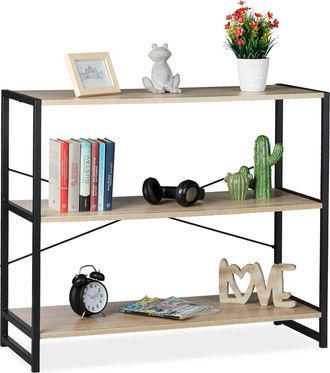 Relaxdays Relaxdays - Estanter&iacute;a De Pie, Librer&iacute;a Industrial, Tres Estantes, Transversal, 80x95x5 Cm, Pb/metal, Marr&oacute;n Y Negro