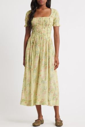 Damson Madder Raphaela Floral Midi Dress in Olive at Nordstrom, Size 12 Us