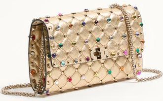 Valentino Garavani Borsa A Tracolla Valentino Garavani Rockstud Spike In Nappa Laminata Con Pietre Cabochon Donna BEIGE UNI