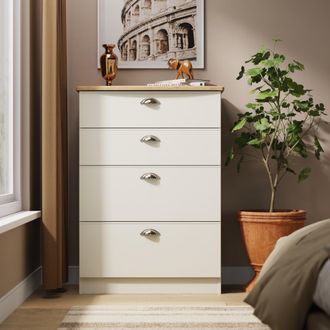 Welcome Furniture Westminster Ready Assembled 4 Drawer Deep Chest in Cream Ash & Riviera Oak - Welcome Furniture | TJ Hughes