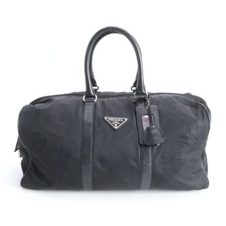 Prada Black Nylon Leather Boston Bag Tote Bag (Pre-Owned)