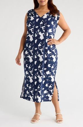 Universal Standard Kris Divine Jersey Maxi Dress in Navy Ipanema Print at Nordstrom, Size Xl