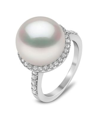 Yoko London 18kt white gold Classic south sea pearls and diamond ring - women - 18kt White Gold/South Sea Pearl - 54 - Silver