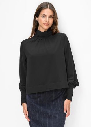 YAL New York Black Mock Neck Blouse with Buttoned Cuffs