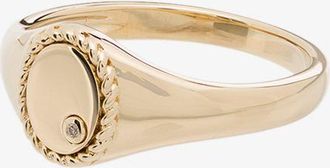 Yvonne Léon 9K Yellow Gold Mini Oval Diamond Signet Ring - Womens - 9kt Yellow Gold