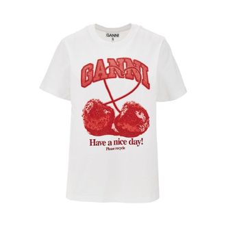Ganni Cotton T-shirt with Cherry print Woman L