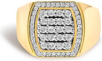 House of Brilliance Mens 14K Yellow Gold Plated Sterling Silver 3/4 Cttw Diamond Cushion Head and Halo Band Ring in Yellow Gold Over Silver at