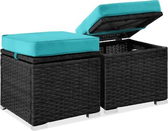 Best Choice Products Set of 2 Wicker Ottomans, Multipurpose Furniture w/ Removable Cushions, Steel Frame