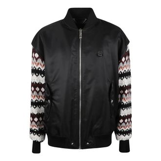John Richmond Hybride bomberjack met contrasterende gebreide mouwen - Heren - Jassen - Zwart - Maat: XS Poliester