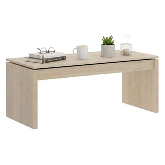 Dmora Mesa De Centro Da Salotto Cuar, Porta Riviste Da Soggiorno Con Vano Portaoggetti, Tavolo Basso Da Caff&egrave; Elevabile, 102x50h43 Cm, Rovere