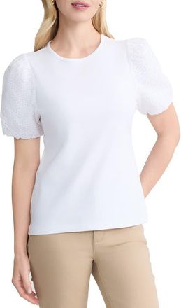 Jones New York Eyelet Puff Sleeve Crewneck Top in Natural White at Nordstrom, Size X-Large P