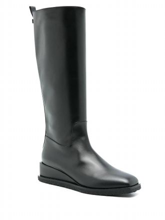 Ferragamo Womens Wayde Leather Wedge Boots In Black