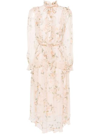 Zimmermann Natura ruffled midi dress - women - Recycled Polyester/Silk/Elastane - 1 - Pink