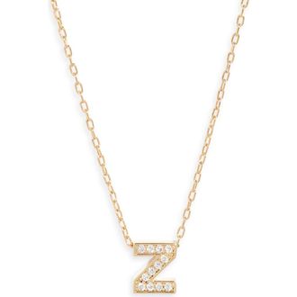Nordstrom Pav&eacute; Cubic Zirconia Initial Necklace in Z- Clear- Gold at Nordstrom