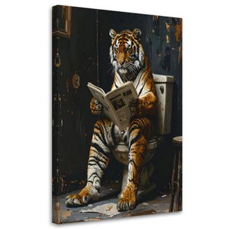 Feeby Cuadro Sobre Lienzo, Tigre Leyendo El Peri&oacute;dico Negro Y Dorado, 80x120