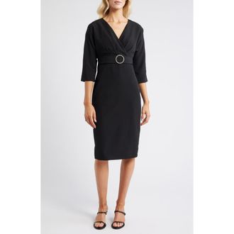 Eliza J Faux Wrap Cocktail Dress in Black at Nordstrom Rack, Size 18 (Similar To 14W)