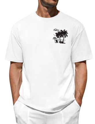 Heekpek Mens T Shirt Cotton T-Shirts for Men Short Sleeve Tops Crew Neck Graphic Printed Tee, A White, M