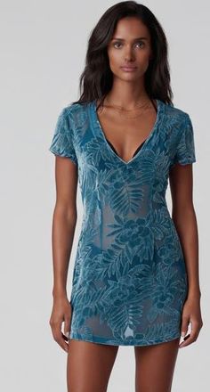 Lords of Harlech Country Floral Womens V-neck Mini Dress in Country Floral Teal at Nordstrom, Size X-Large