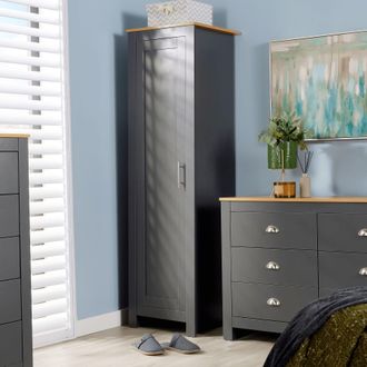 Home Source Industries Wardrobe 1 Door Bedroom Clothing Storage Oak Top Wooden Unit in Dark Grey