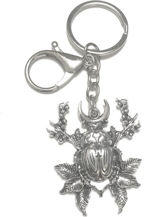Generic LARGE KEYRING - Antique Silver Plated. Split Ring And Trigger Clasp. Key Ring. Gothic, Fantasy, Horror, Mystical, Emo. Stag Beetle