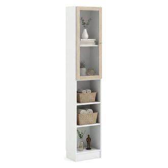 Dmora Dmora - Estante Para Libros Greg, Estante De Oficina, Porta Libros M&oacute;vil, Biblioteca, 41x28 H203 Cm, Blanco Y Roble