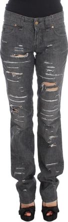 John Galliano Distressed Ripped Jeans - Dames - Regular Fit Jeans - Grijs - W26 - Katoen - Jeans