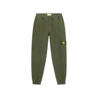 Stone Island Broeken, Heren, Groen, M, Katoen, Joggingbroek met geborsteld katoen fleece