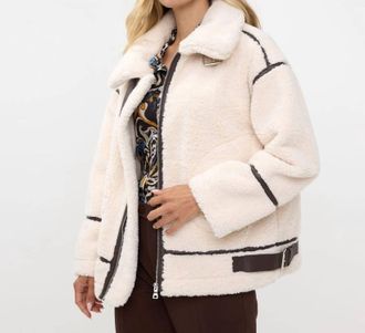 Esqualo Boell Bonded Suede And Faux Fur Aviator Jacket In Ivory