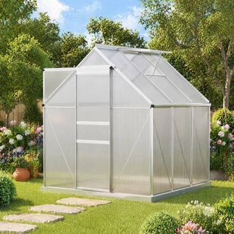 STILVORA Walk-In Greenhouse 190 x 190 cm with Sliding Door in Silver