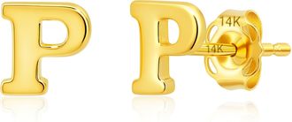 MAX + STONE 14k Yellow or White Gold Small Script Initial Letter Stud Earrings