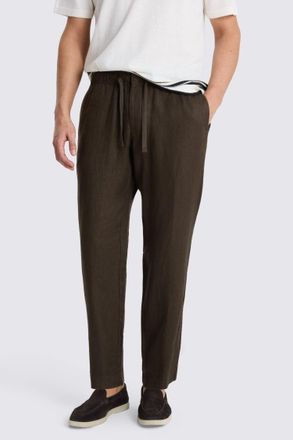 Moss Brown Linen Drawstring Trouser