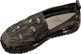 Generic Womens Loafers Breathable Mesh Walking Shoes Round Toe Fashionable Rhinestone Thick Sole Lightweight Casual Slip On Flat Shoes Summer Outdoor Black