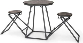 Costway Costway - Set Tavolo da Pranzo 3 Pezzi, Tavolo Rotondo e 2 Sgabelli Pieghevoli in Metallo, Set di Mobile per 2 Persone per Piccoli Spazi