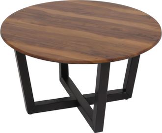 Hhg Nunca Usado] Mesa De Centro Hhg 727, Mesa Auxiliar Mesa De Sof&aacute;, Madera Maciza Hpl Laminado Melamina &Oslash;80cm, Aspecto Madera Sheesham, Marco Oscuro
